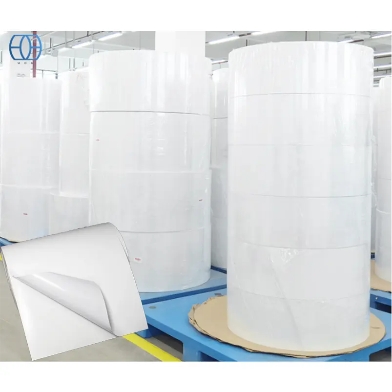 מפעל מחיר ביצוע מדבקת PE ריק בהיר לבן ג 'מבו נייר selfadhesive תווית רול