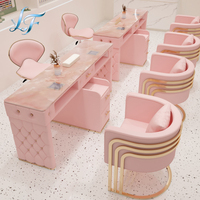 Ensemble de meubles de salon de manucure professionnel de luxe rose, table de manucure et chaise pour techniciennes