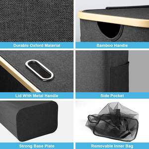 Cesto de Ropa Plegable de 100L con Tapa y Asa de Bambú, Cesto para Ropa Sucia, Organizador, 2 Bolsas Interiores Desmontables - Product Image 5