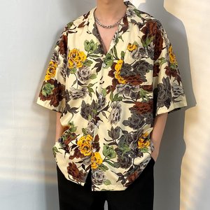 Chemise Hawaïenne Unisexe à Manches Courtes en Tissu Glacé <span class=keywords><strong>pour</strong></span> l'Été, Motif Floral, Idéale <span class=keywords><strong>pour</strong></span> les Vacances (Dropshipping) - Product Image 1