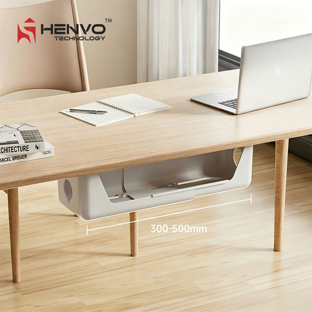 Henvo Steel Standing Desk Monitor Mount Keyboard Tray Cable Management Extendable Anti-Scratch Ergonomic Design 5-Year Office