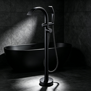 Colonne de douche autoportante d'extérieur en laiton noir mat avec douchette pluie pour piscine, jardin, plage - Product Image 5