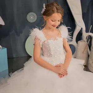 Abiti <span class=keywords><strong>da</strong></span> ragazza di fiori bianchi per matrimonio per bambini festa di ragazze spettacolo <span class=keywords><strong>principessa</strong></span> abiti <span class=keywords><strong>da</strong></span> ballo a strati di compleanno - Product Image 5