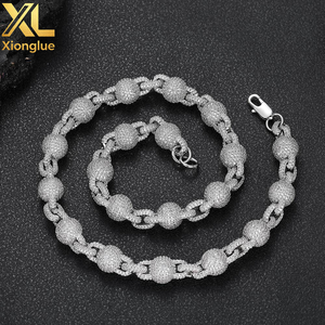 Collier tendance Hip Hop 10 mm en cuivre incrusté de zircon, perles rondes, chaîne géométrique, bijoux unisexe pour homme et femme - Product Image 3