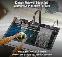 Évier de cuisine multifonctionnel en acier inoxydable fait main, cascade noire nano 75x46 cm