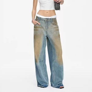 Jeans Anchos Azules al por Mayor para Mujer, 100% Algodón, Tela Vaquera, Lavado Desgastado, Estilo Vintage, Tallas Grandes, Estilo Boyfriend - Product Image 3