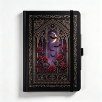 Carnet de notes personnalisé à couverture rigide style Gothique Dark Academia, avec couverture en PU et ensemble de stylos et autocollants