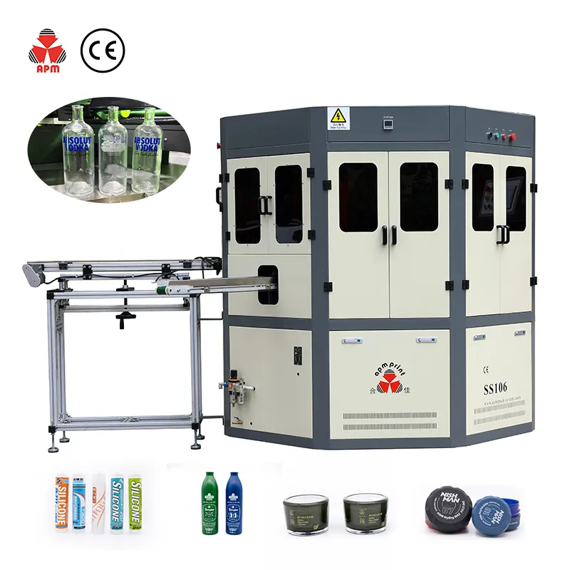 SS106 oval automatic uv glass perfume water bottle silk screen printing machine for bottles plastic cup