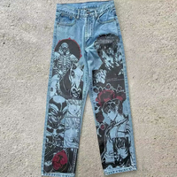 Jean baggy imprimé anime, pantalon large, streetwear Harajuku, jean taille haute pour homme
