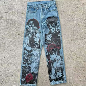 Anime ragazza stampa Jeans <span class=keywords><strong>larghi</strong></span> <span class=keywords><strong>pantaloni</strong></span> a gamba larga Harajuku Streetwear <span class=keywords><strong>pantaloni</strong></span> in denim a vita alta donna - Product Image 5