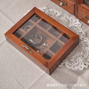 Solid Wood Jewelry <b>Box</b> With <b>Glass</b> Lid Rectangle Desktop Storage Compartment Organizer For Jewelry Display - Product Image 5