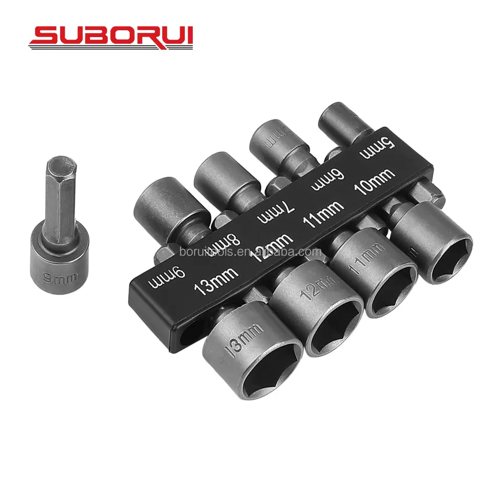 SUBORUI 5mm-13mm 9pcs Impact Screw Socket Kit Magnetic Nut Screwdriver Power Nut Driver Drill Bit Car Repair Nut Socket