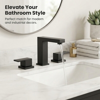 Robinet de salle de bain moderne carré en laiton à poser sur le comptoir, noir mat, mitigeur de lavabo 3 trous à double poignée, eau chaude et froide