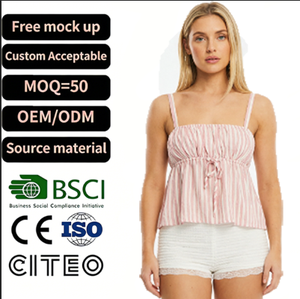 Top tipo camisola a rayas para mujer con cordón, busto fruncido, tirantes ajustables, blusa fluida, ropa informal de verano - Product Image 1