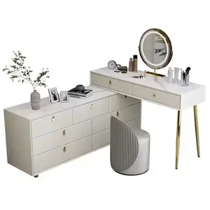 Modern Luxury Dressing Table For Bedroom Makeup Table Solid Wood Leather Multi-functional Princess Dresser Side Cabinet