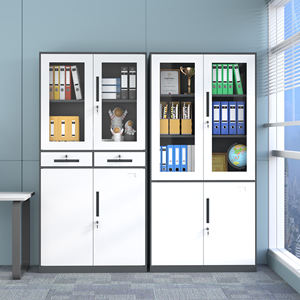 Armoire de rangement latérale de bureau en acier, multi-niveaux, avec portes verrouillables pour documents, livres et fournitures - Product Image 1