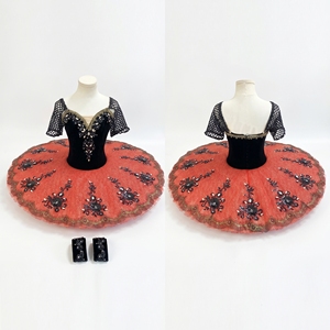 Tutu de ballet professionnel noir et rouge pour filles, tutu classique style pancake, Don Quichotte, tenue de scène, costume de danse espagnole - Product Image 1