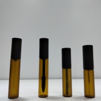 Flacon en verre ambré 5 ml, bouteille vide en plastique PP, tube transparent givré pour mascara, brillant à lèvres, brosse à cils, avec bouchon en bambou