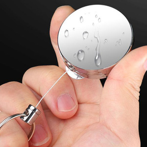 5cm round keychain with back <b>clip</b>, all-metal easy-pull <b>buckle</b>, 1m retractable anti-loss silver badge <b>clip</b> wholesale - Product Image 2