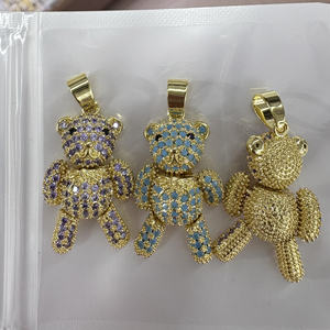 Kalung liontin warna emas jimat beruang Teddy <span class=keywords><strong>3D</strong></span> Fashion perhiasan berlapis tembaga zirkonia kubik CZ pelangi untuk hadiah pasangan - Product Image 1