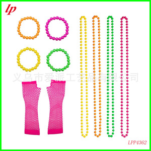 Neon Beaded Necklace <b>Bracelet</b> <b>Set</b> With Fishnet Gloves For Women Party Wear LPP4362 - Product Image 1
