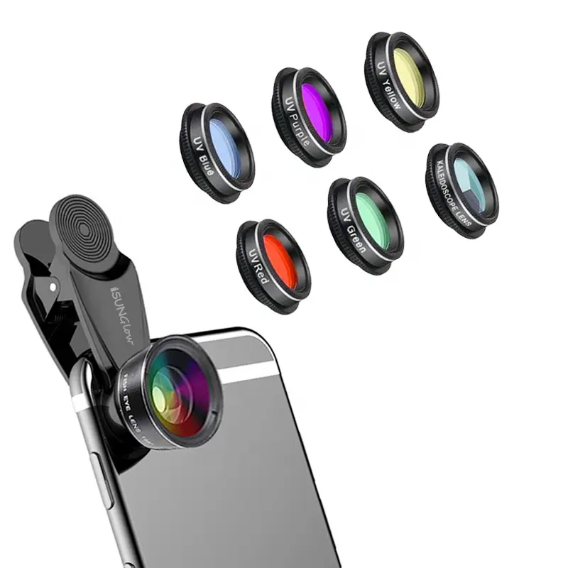 Telefono Vlog Video fotografia obiettivo UV a colori obiettivo caleidoscopio stella CPL lenti filtro Fish Eye ampia Macro 15 in 1 kit di lenti per telefono