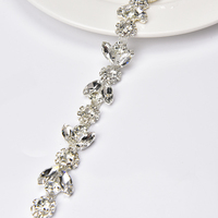 Paillettes argent cristal strass chaîne fleur forme verre diamant décoration garniture Applique pour robe de mariée vêtement chaussures sacs