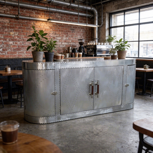 Meuble de rangement à vin de luxe industriel, buffet en aluminium et bois massif, comptoir de bar, console de salon 5+ - Product Image 1