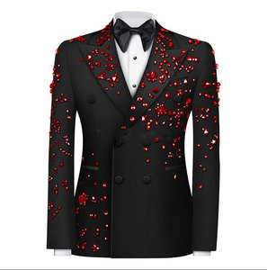 Abito <span class=keywords><strong>Slim</strong></span> <span class=keywords><strong>Fit</strong></span> da <span class=keywords><strong>Uomo</strong></span> a Due Pezzi Doppiopetto di Lusso con Ornamenti in Diamanti per Affari, Matrimoni e Sposi - Product Image 3