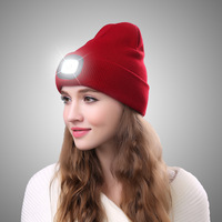 Topi Beanie LED dengan Lampu USB Isi Ulang, Topi Lampu Kepala Musim Dingin, Hadiah untuk Pria Wanita Ayah