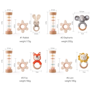 Nouvel ensemble de hochets animaux et de hochets de pluie, jouets de dentition en silicone en forme de fruits, instruments de musique en bois pour les cadeaux de premier anniversaire des jeunes enfants - Product Image 6