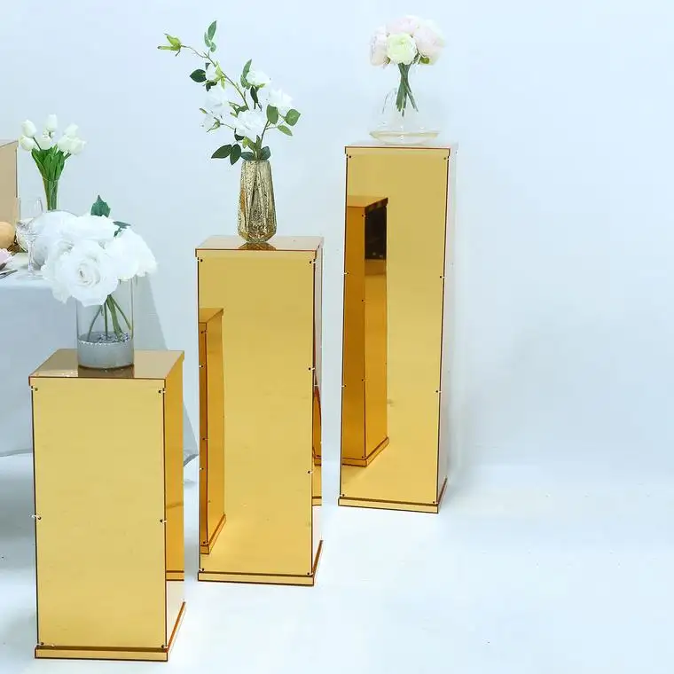 Yageli custom size Gold Mirror Finish Acrylic Pedestal Stand Risers Column Pillar for event and party