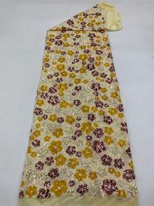 중국 여성 의류 자수 메쉬 레이스 블러셔 로즈 3D 꽃 장식 조각 얇은 명주 그물 직물 - Product Image 6