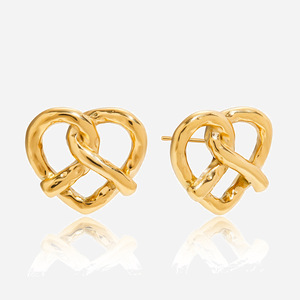 Heart-Shaped Knot <b>Stud</b> <b>Earrings</b> 18K Gold Plated Stainless Steel Everyday Wear Geometric Design JDE0107040 - Product Image 1