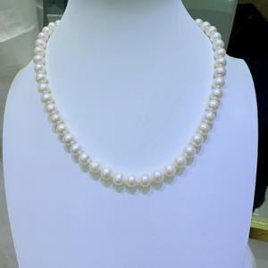 Collar de Perlas de Agua Dulce Redondas de 8-9 mm de Alta Gama de Zhuji, Casi Impecable, Lingote de Plata Pura, Regalo para Mamá - Product Image 1