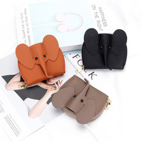 Dompet pendek wanita kulit sapi asli, dompet pendek kulit sapi asli dengan ritsleting tempat kartu bentuk gajah lucu dan dompet kartu kredit