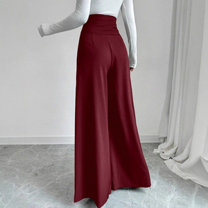 <span class=keywords><strong>Pantaloni</strong></span> a vita alta Casual Casual da donna con cerniera a gamba larga nera rossa estiva con cerniera a mosca piatta sul davanti - Product Image 4