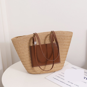 Broderie lettre Logo sacs à bandoulière sacs à main de luxe 2025 plage paille Shopping seau sacs femmes sacs fourre-tout avec sangle en polyuréthane - Product Image 4