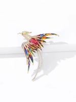 Broche Phénix de style chinois en gros, broche Phénix à longue queue en strass, broche Phénix à peinture à l'huile colorée