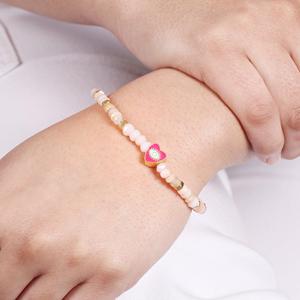 Pink Opal Heart Evil Eye Engraved Charm <b>Stretch</b> <b>Bracelet</b> Pink Blue Enamel Gold Plated 925 Sterling Silver Silver Export House - Product Image 1