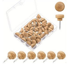 オフィス掲示板用の100個の天然木プッシュピン装飾親指タックの箱マップ写真とカレンダー - Product Image 1