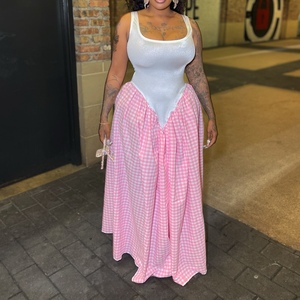 Women's Gingham Sleeveless Maxi Dress - Fitted <b>Top</b> & <b>Flowy</b> Skirt Design Dresses Fashion - Product Image 5