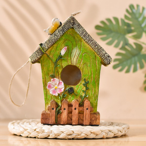 Casa para pájaros, decoración de jardín, adorno de resina, color azul y verde, casitas de juegos, decoración de patio, artesanía colgante, ecológico - Product Image 3