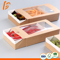 Boîte d'emballage alimentaire à double fenêtre, pour Sushi, Taco, Spaghetti, fruits, poulet frit, boîte d'emballage à emporter