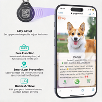Étiquette d'identification pour animaux de compagnie en silicone étanche NFC, étiquette intelligente QR anti-perte pour chien et chat, prise en charge de l'accès rapide aux informations pour la sécurité des animaux de compagnie