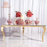 Table de mariage en verre trempé, table de banquet moderne de luxe en métal doré triangulaire pour événements