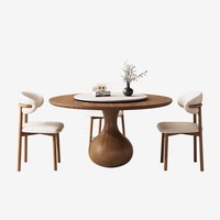 Ensemble table et chaises de salle à manger en bois massif, style français moderne minimaliste du milieu du siècle, plateau tournant, frêne blanc, mobilier de maison