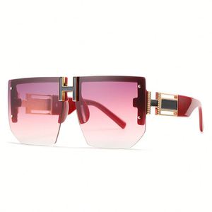 Custom Logo Luxury Vintage <b>Men</b> Women Rimless Oversized Sun Glasses Orange <b>Square</b> Flat Top <b>Sunglasses</b> Women - Product Image 4