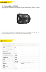 Lente Nikon AF-S 24mm f/1.4G Para Câmera SLR Ultra Grande Angular de Foco Fixo e Grande Abertura - Product Image 2