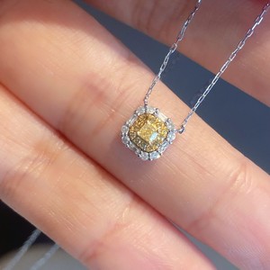 Collar con Colgante de Diamante Amarillo de Oro Sólido de 18K Xinfly, Collar con Doble Halo de Diamantes Baguette, Joyería Fina para Mujer - Product Image 3